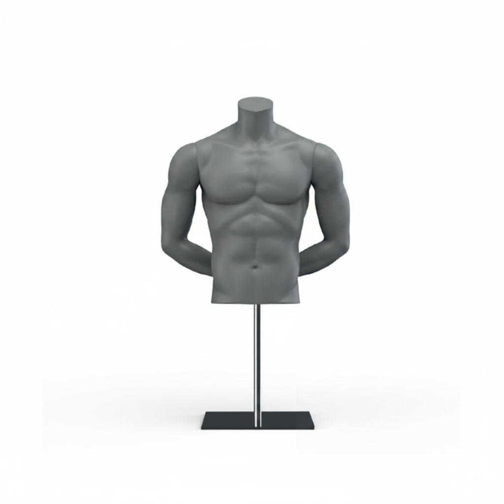 Men’s Bust Mannequin with Base & Pole - Light Grey (7046)