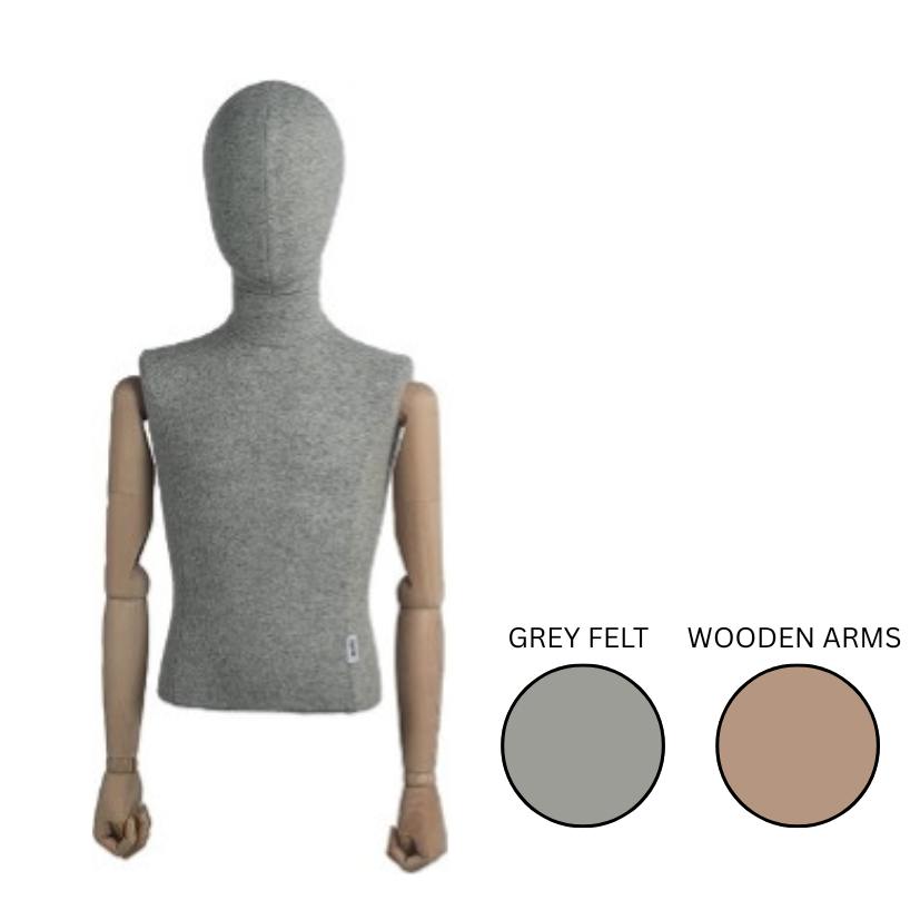 Kids Torso: Grey Fabric Articulated Arms 12 Years Old