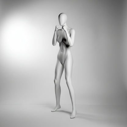Female Boxer Mannequin with Base & Pole - Light Grey (7046)