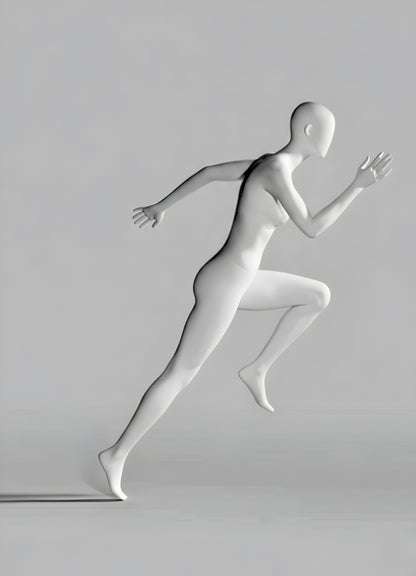 Female Sprinter Mannequin with Base & Pole - Light Grey (7046)