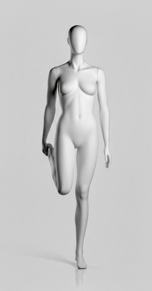Female Balance Mannequin – Abstract Head (Standing Stretch Pose)