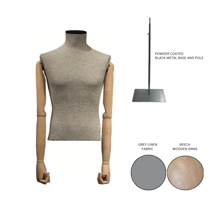 Grey Male Fabric Torso With Articulated Beech Arms