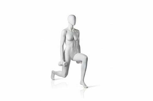 Female Fitness Mannequin – Dynamic Lunge Pose (Abstract Head)